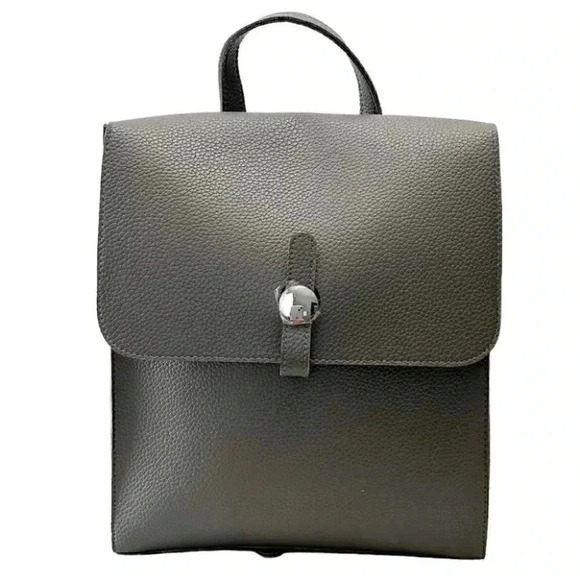 Beauty Boutique Mini Backpack Grey Pebbled Faux Leather Vegan Carryall Bag - Picture 14 of 14